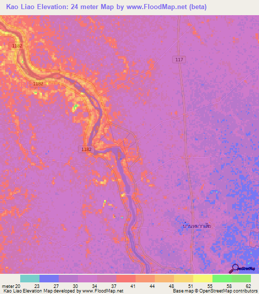 Kao Liao,Thailand Elevation Map