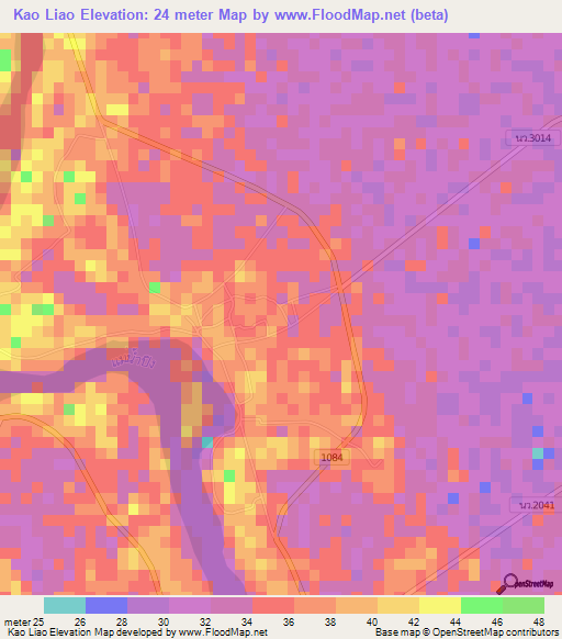 Kao Liao,Thailand Elevation Map