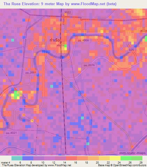 Tha Ruea,Thailand Elevation Map