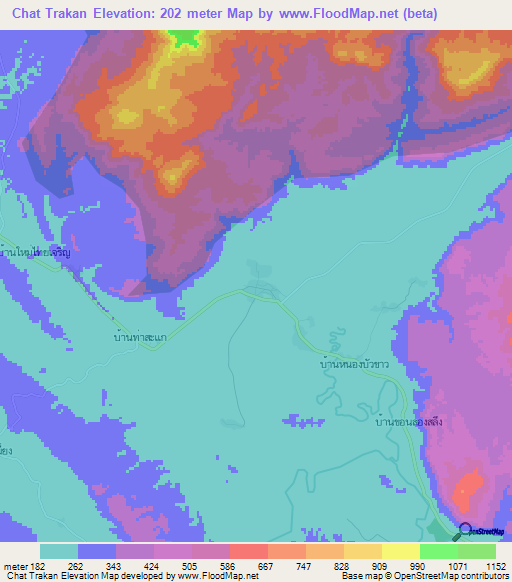 Chat Trakan,Thailand Elevation Map