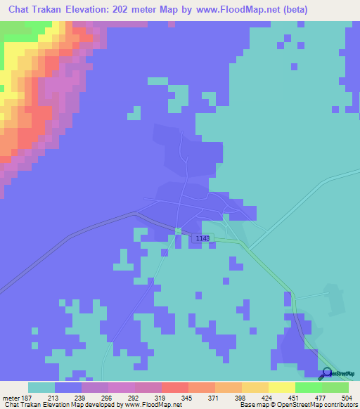 Chat Trakan,Thailand Elevation Map