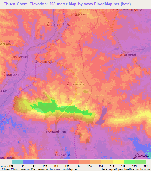 Chuen Chom,Thailand Elevation Map