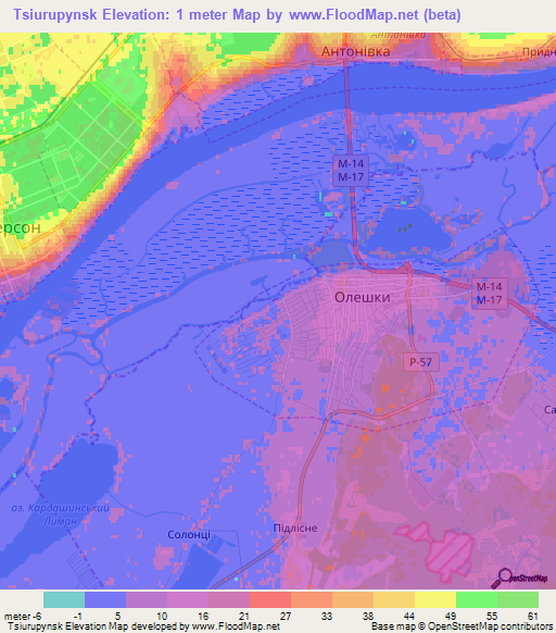 Tsiurupynsk,Ukraine Elevation Map