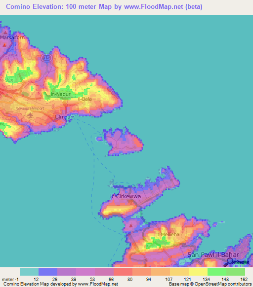 Comino,Malta Elevation Map