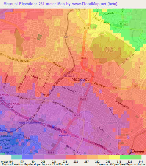 Marousi,Greece Elevation Map