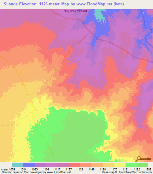 Silande,Zimbabwe Elevation Map