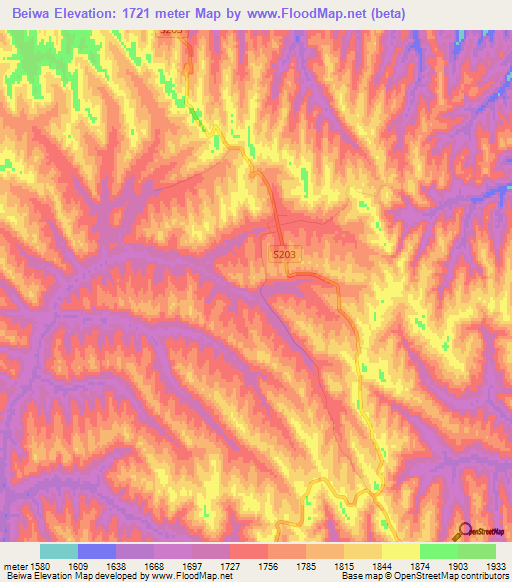 Beiwa,China Elevation Map