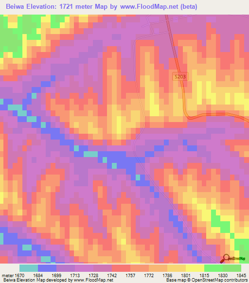 Beiwa,China Elevation Map