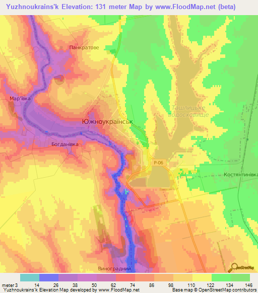 Yuzhnoukrains'k,Ukraine Elevation Map