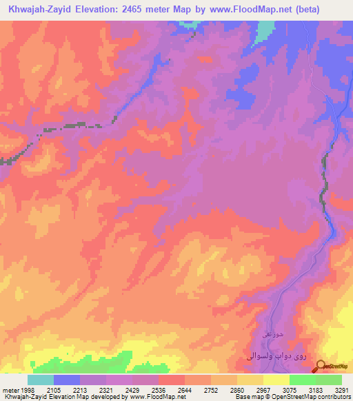 Khwajah-Zayid,Afghanistan Elevation Map