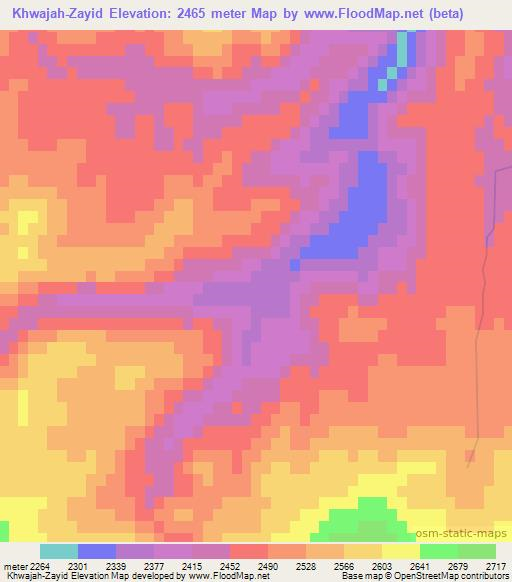 Khwajah-Zayid,Afghanistan Elevation Map