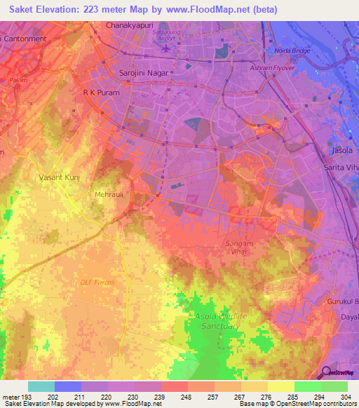 Saket,India Elevation Map