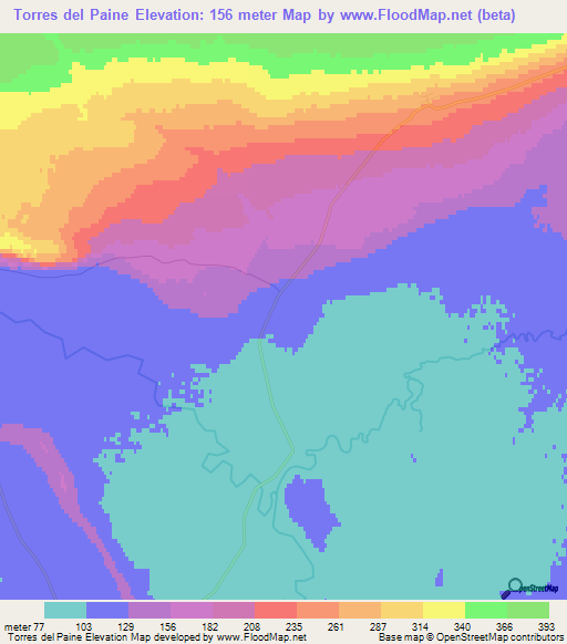 Torres del Paine,Chile Elevation Map