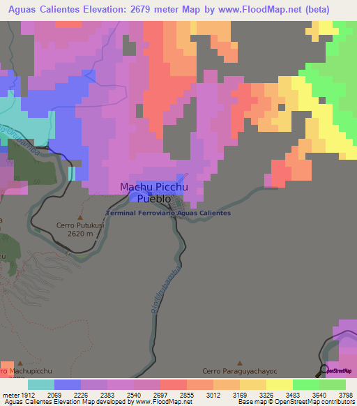 Aguas Calientes,Peru Elevation Map