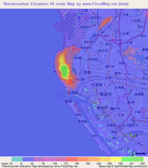 Wanshoushan,Taiwan Elevation Map