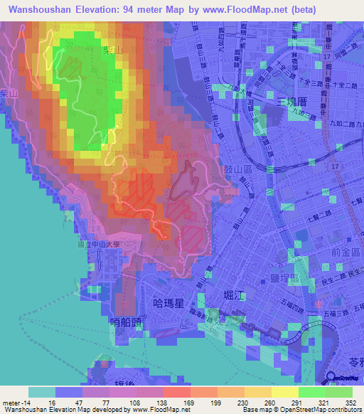 Wanshoushan,Taiwan Elevation Map