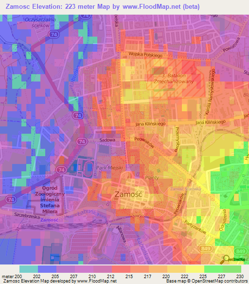 Zamosc,Poland Elevation Map