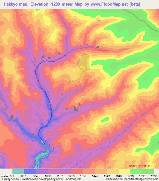 Hakkyo-maul,North Korea Elevation Map
