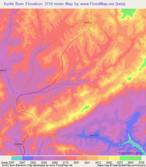 Surkh Bum,Afghanistan Elevation Map