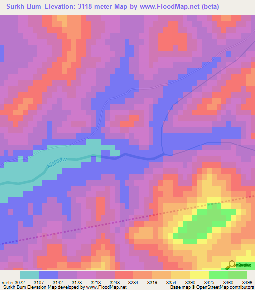 Surkh Bum,Afghanistan Elevation Map