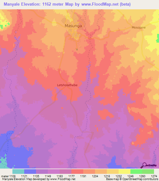 Manyale,Botswana Elevation Map