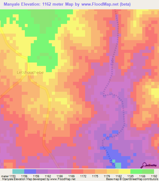 Manyale,Botswana Elevation Map