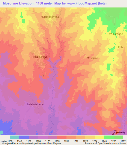 Mosojane,Botswana Elevation Map