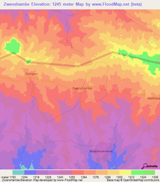Zwenshambe,Botswana Elevation Map
