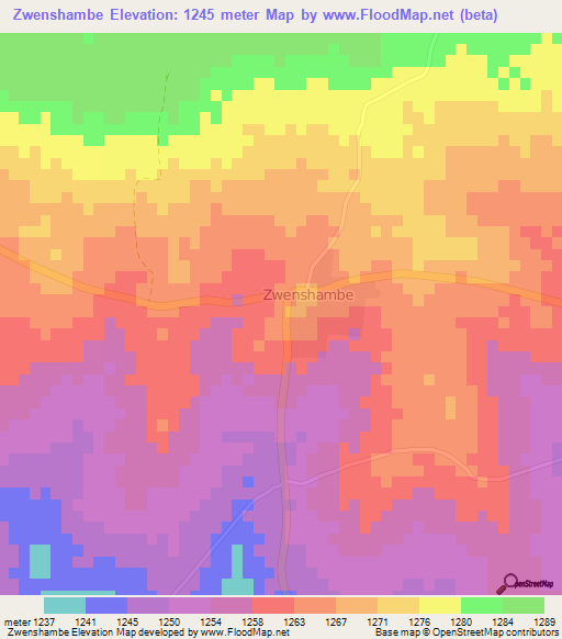 Zwenshambe,Botswana Elevation Map