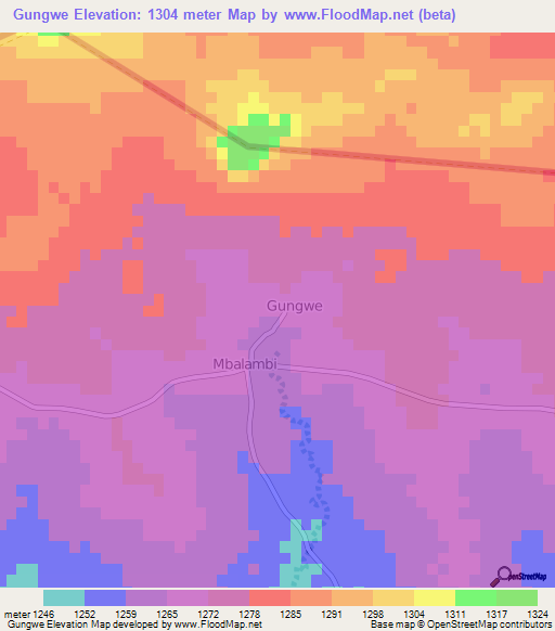 Gungwe,Botswana Elevation Map