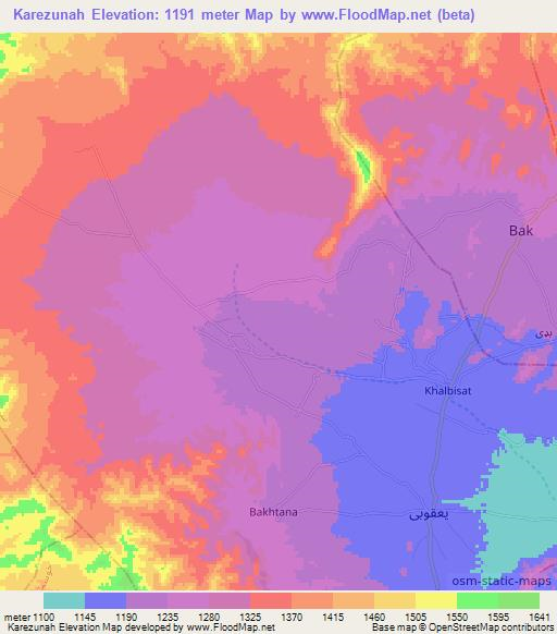 Karezunah,Afghanistan Elevation Map