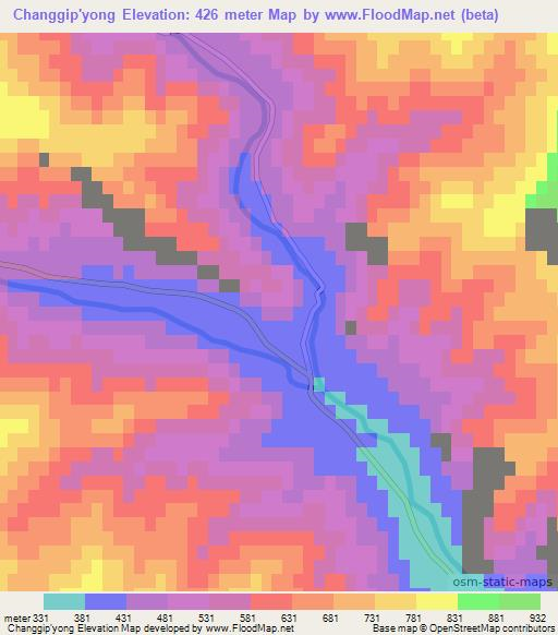 Changgip'yong,North Korea Elevation Map