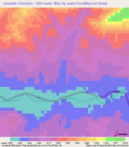 Junawah,Afghanistan Elevation Map