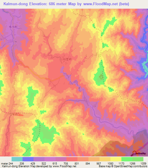 Kalmun-dong,North Korea Elevation Map