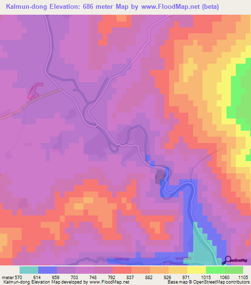 Kalmun-dong,North Korea Elevation Map