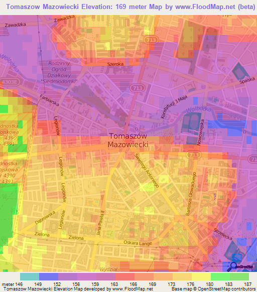 Tomaszow Mazowiecki,Poland Elevation Map
