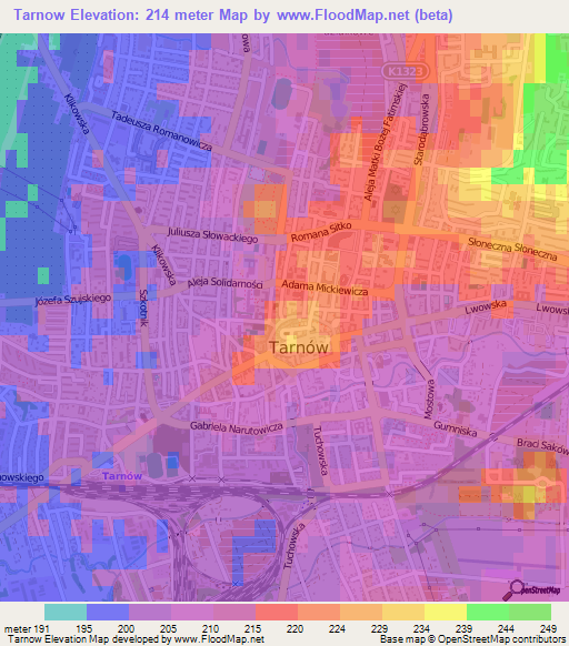 Tarnow,Poland Elevation Map
