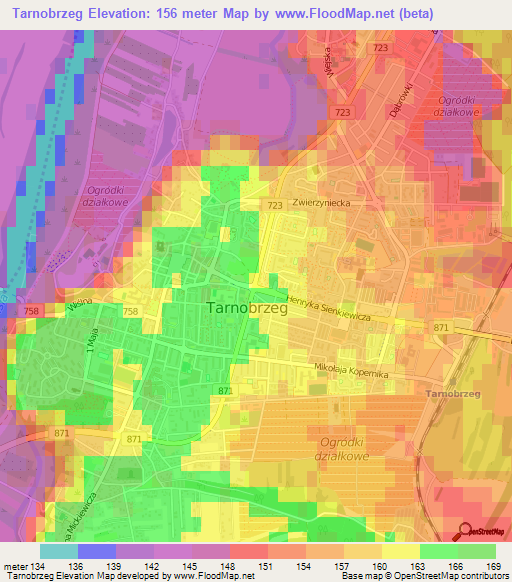 Tarnobrzeg,Poland Elevation Map