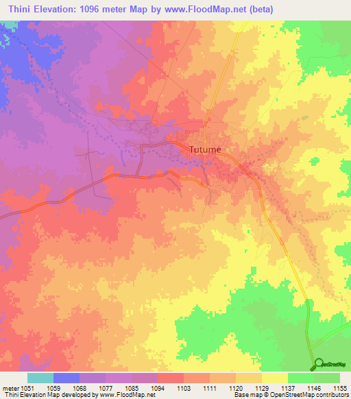 Thini,Botswana Elevation Map