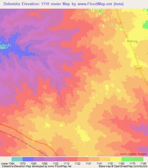 Debetsha,Botswana Elevation Map