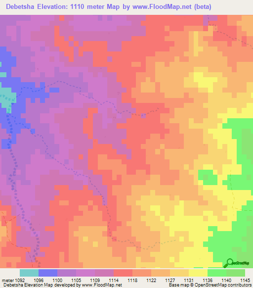 Debetsha,Botswana Elevation Map