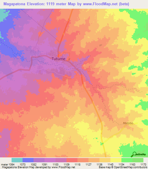 Magapatona,Botswana Elevation Map