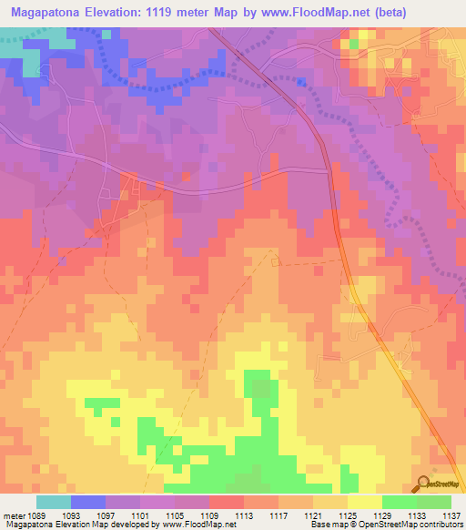Magapatona,Botswana Elevation Map