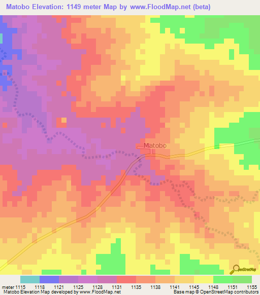 Matobo,Botswana Elevation Map