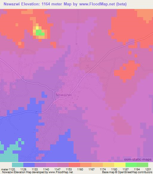 Nswazwi,Botswana Elevation Map