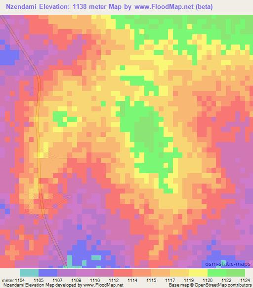Nzendami,Botswana Elevation Map