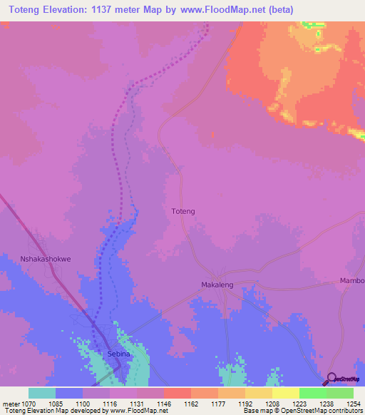 Toteng,Botswana Elevation Map
