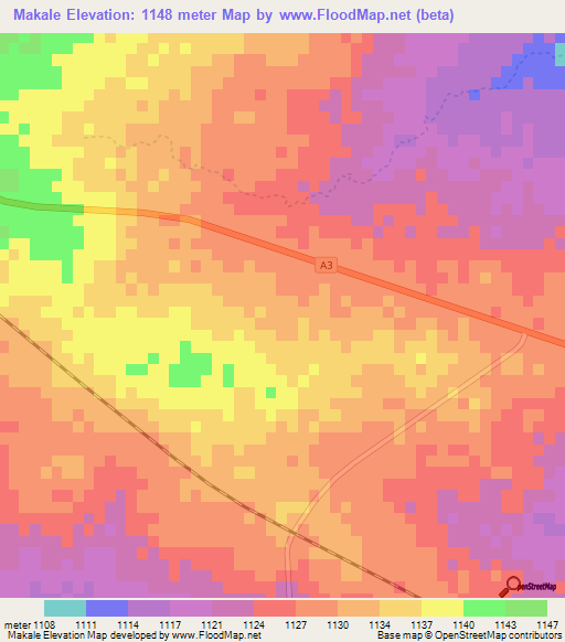 Makale,Botswana Elevation Map