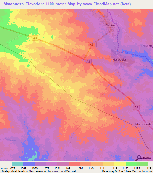 Matapudza,Botswana Elevation Map