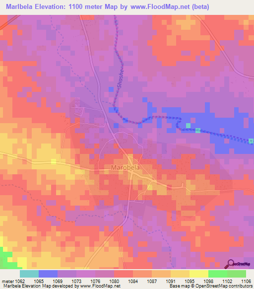 Marlbela,Botswana Elevation Map